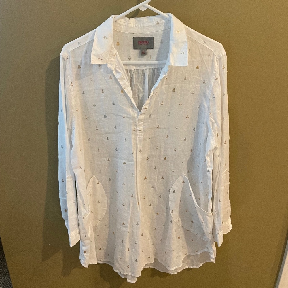 Linen coverup with nautical metallic print